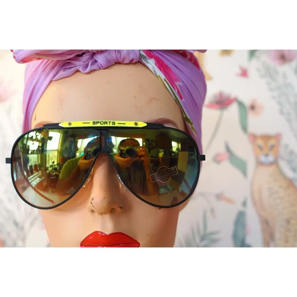 Vintage Aviator Sunglasses 1980s Taiwan NOS Multicolor Rave Party Retro Sporty